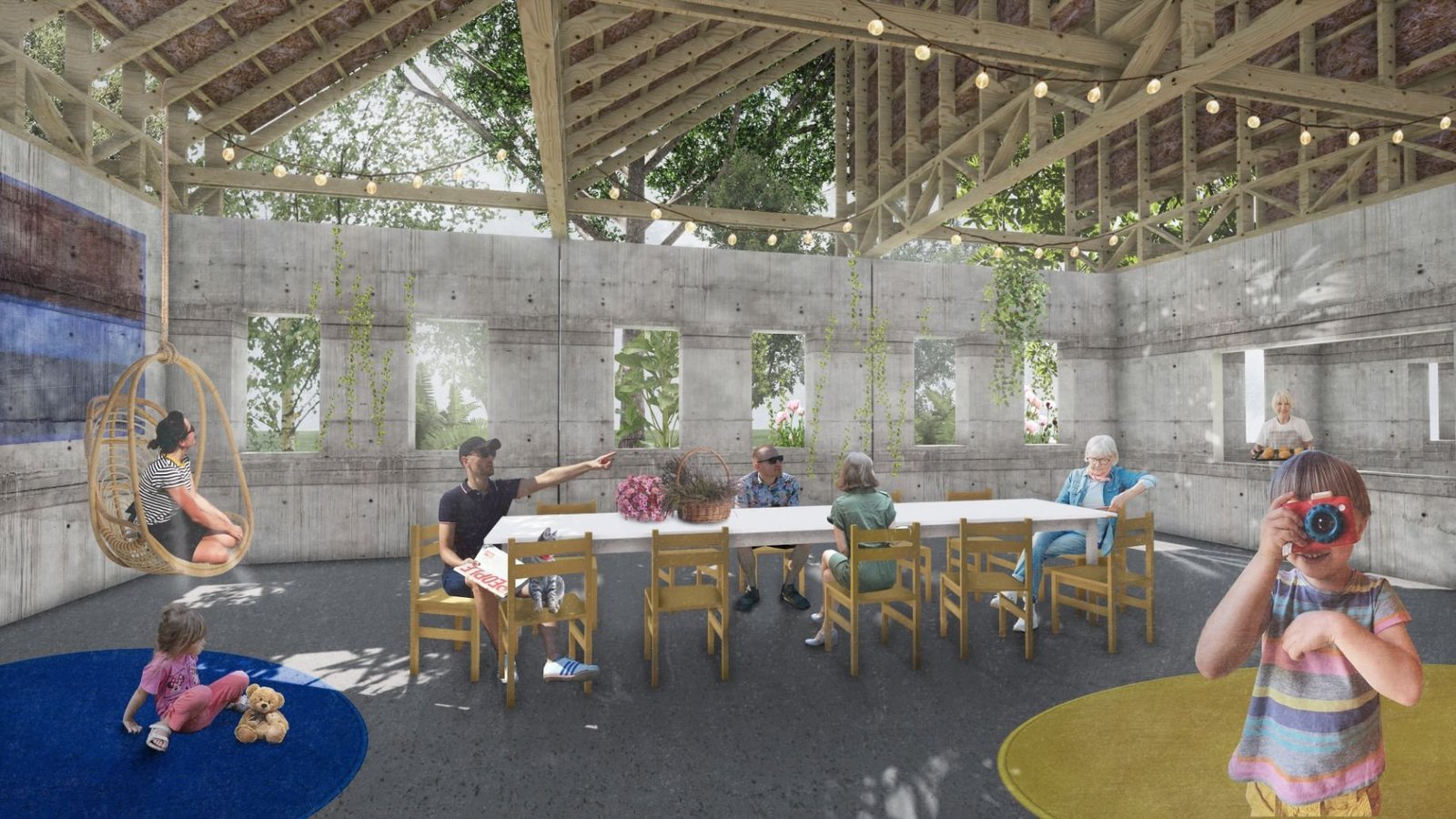 Rendering Wohnküchenpavillon Innenansicht des zukünftigen Wohnküchenpavillons in Züsedom