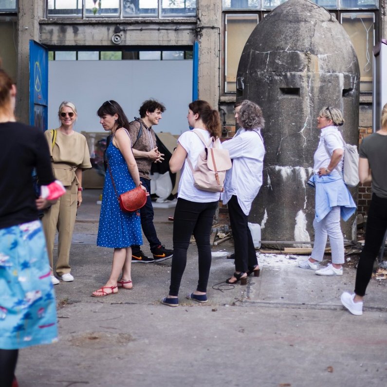 Teachers of the IGS Erwin Fischer in the courtyard of berlin studio of Daniel Knorr