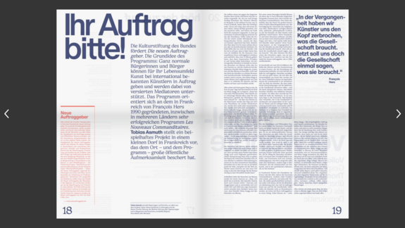 Editorial des Magazin #31 der Kulturstifung des Bundes mit Titel Ihr Auftrag bitte!