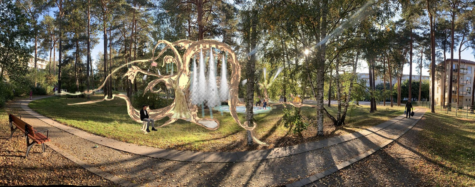 Visualisierung des Wasserspielplatzes von Künstlerin Laure Prouvost zwischen den Wohnblöcken von Eberswalde