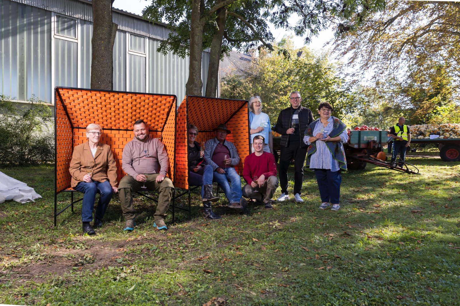 The New Patrons of Züsedom with the prototype of the Züsedom-Bench (2021) developed by Jakub Szczesny.