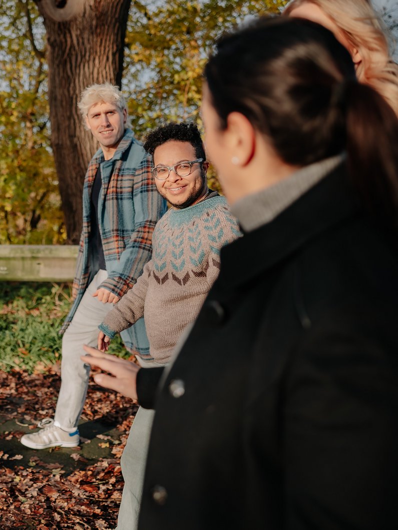 People walking in the forest, autumn