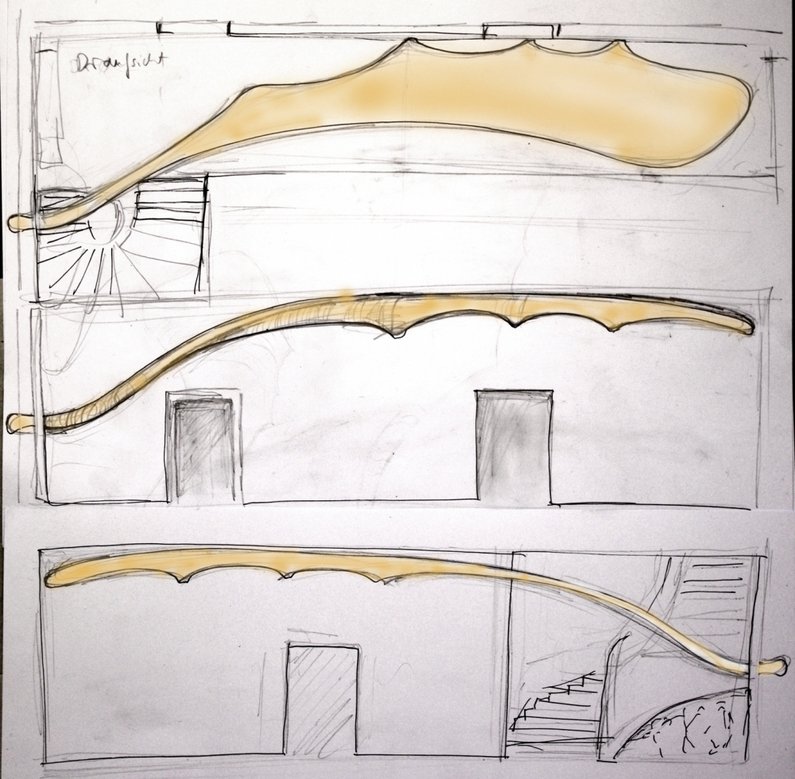 Design sketch of the cherry stone sculpture in the Architektur- und Umwelthaus Naumburg by Henrik Schrat