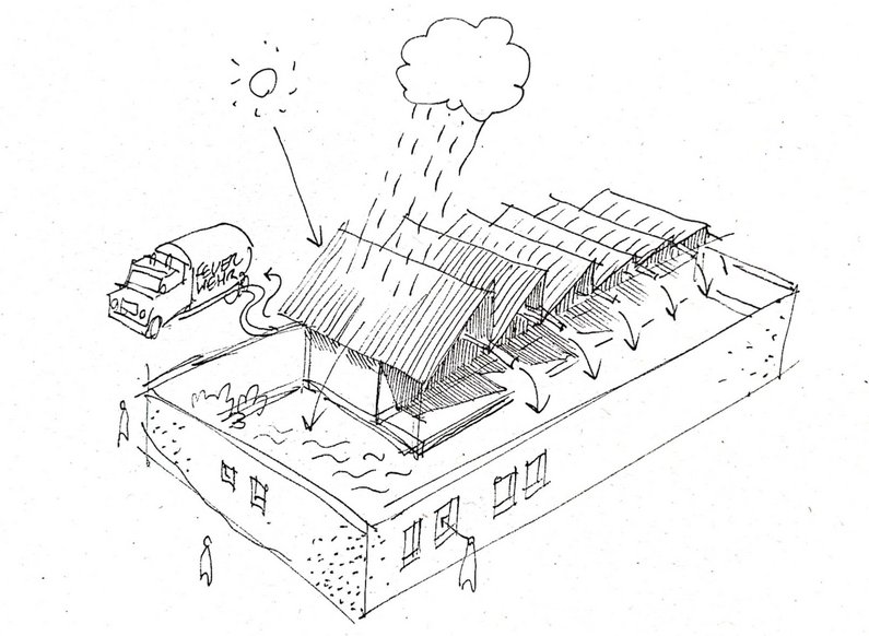 First sketch of the kitchen-living room pavilion by Züsedom